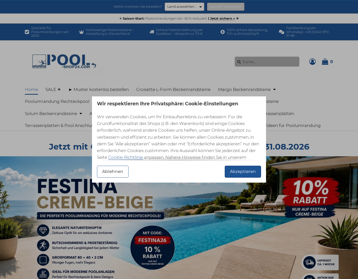 Aktuelle Website-Vorschau von Poolrandsteine & Anschlussplatte