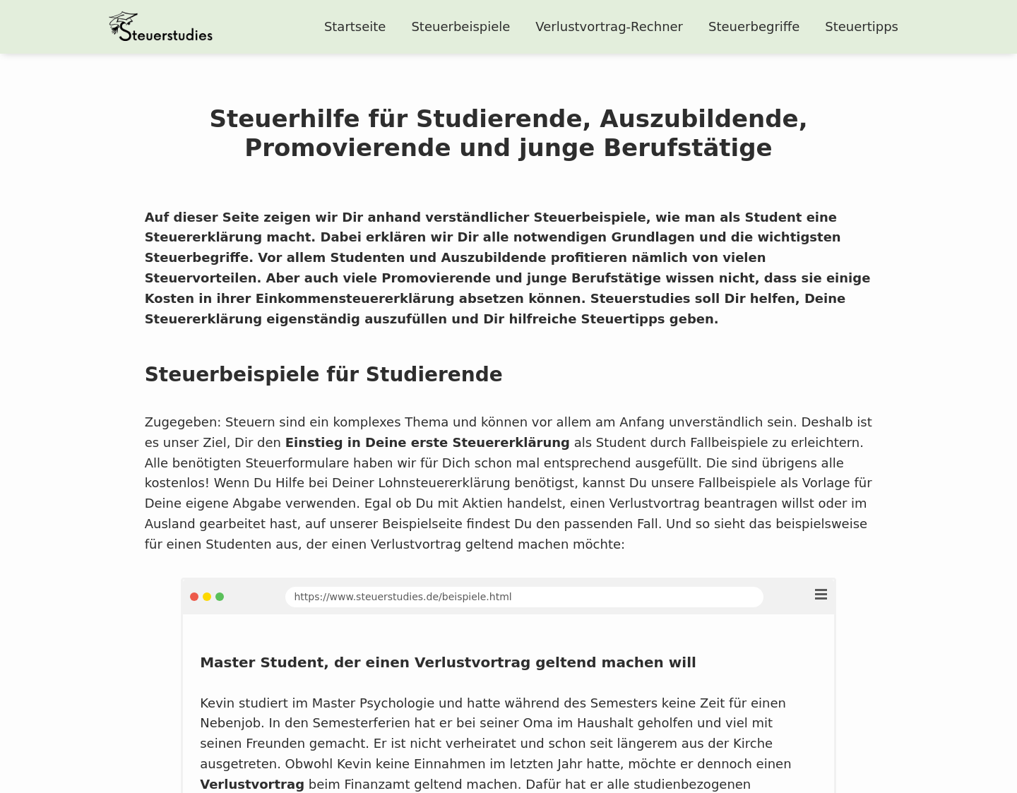 Aktuelle Website-Vorschau von Steuerstudies