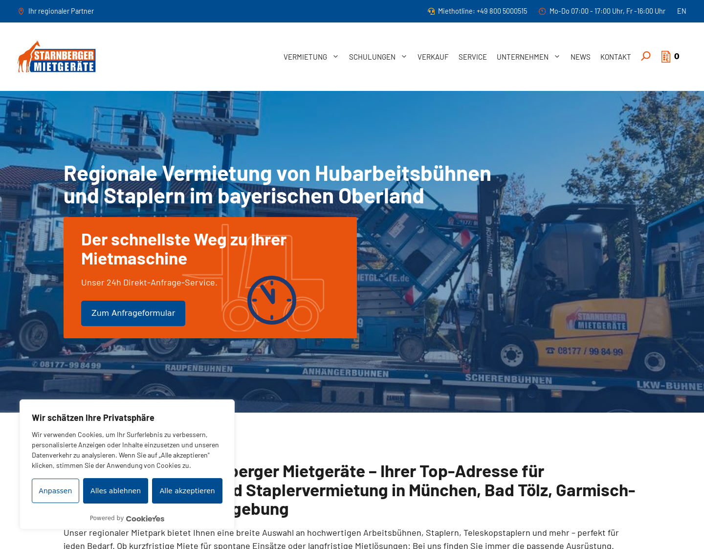Aktuelle Website-Vorschau von Starnberger Mietgeräte