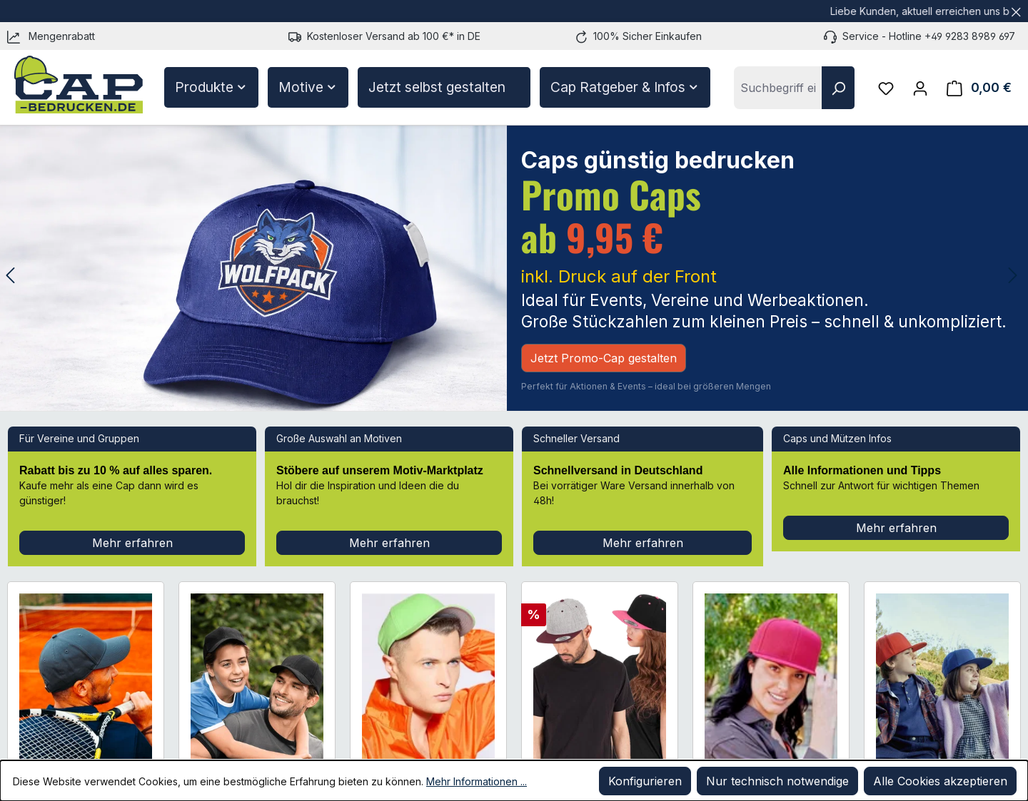 Aktuelle Website-Vorschau von Cap-bedrucken.de Onlineshop