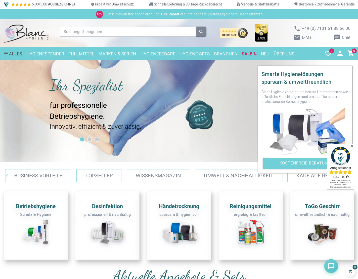 Aktuelle Website-Vorschau von Blanc Hygienic Solutions GmbH