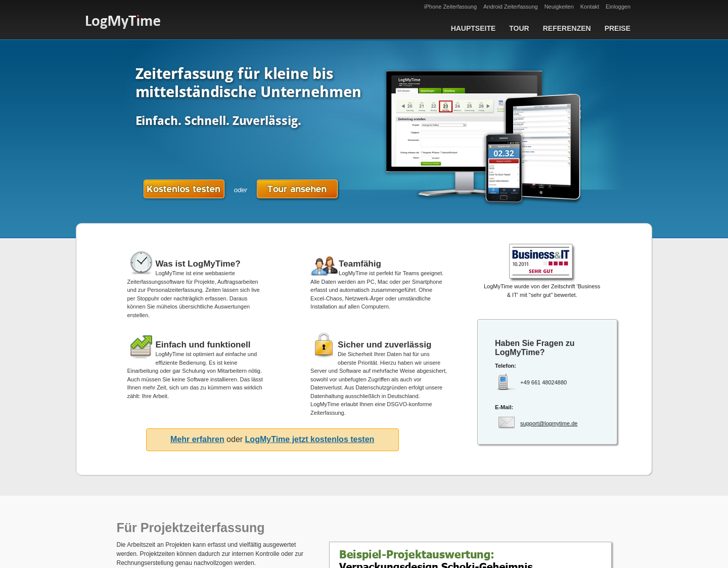 Aktuelle Website-Vorschau von LogMyTime - Zeiterfassung