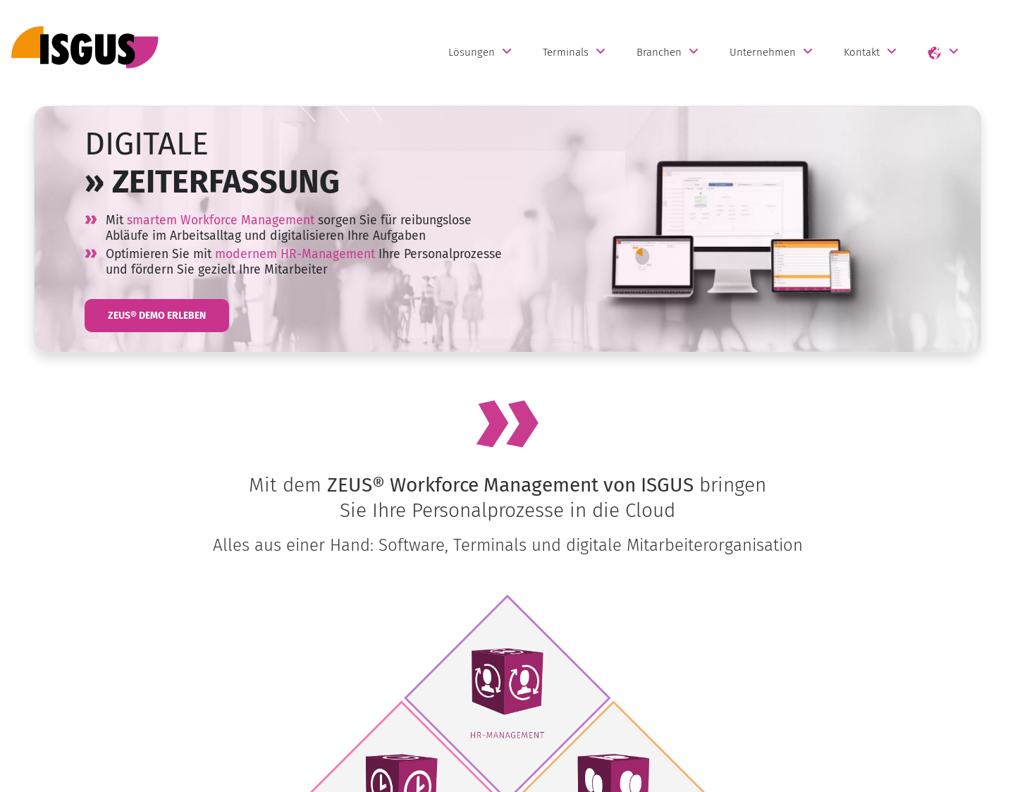 Aktuelle Website-Vorschau von ISGUS Software- Hardwarelösungen