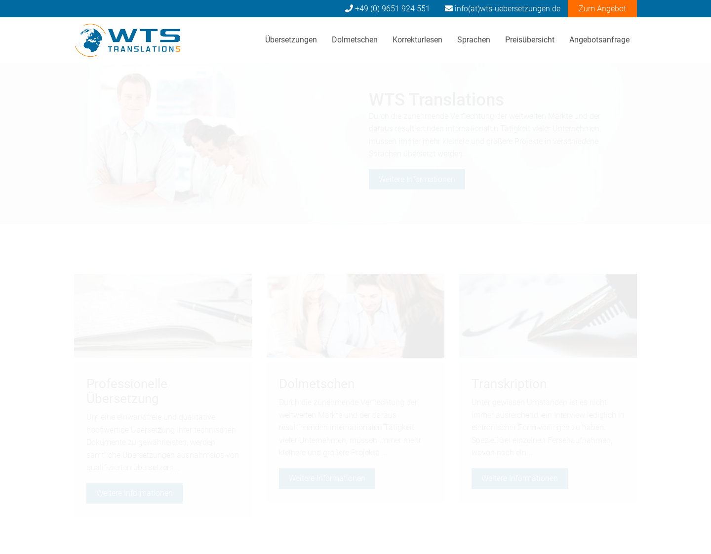 Aktuelle Website-Vorschau von WTS Translations