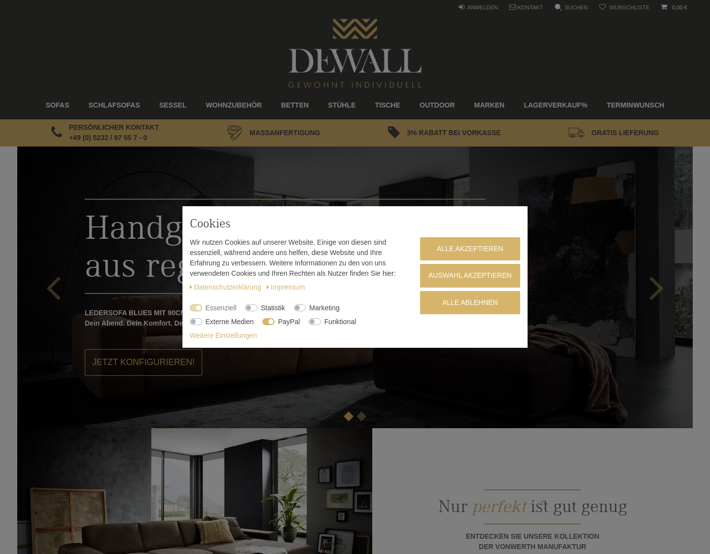 Aktuelle Website-Vorschau von DeWall Design - Sofa Manufaktur