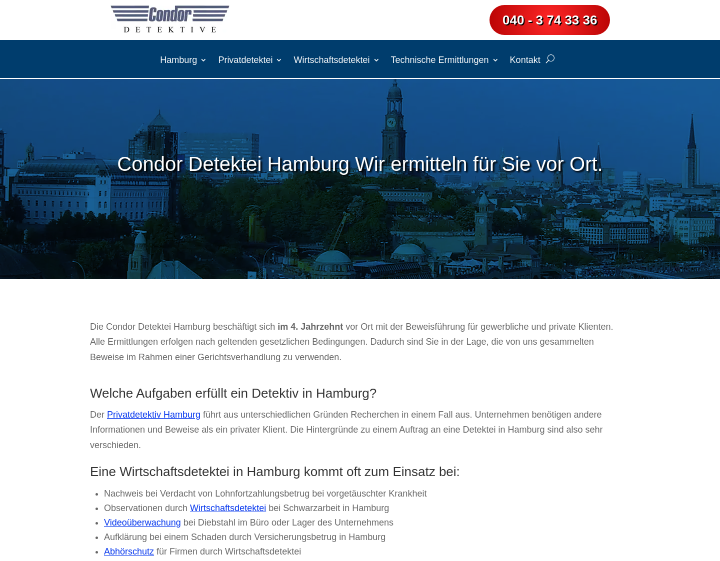 Aktuelle Website-Vorschau von Condor Detektei Hamburg
