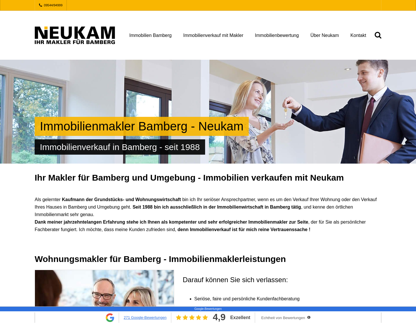 Aktuelle Website-Vorschau von Neukam, Ihr Immobilienmakler für Bamberg