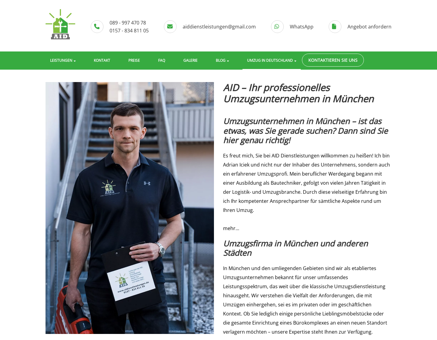Aktuelle Website-Vorschau von AID Dienstleistungen Umzugsunternehmen