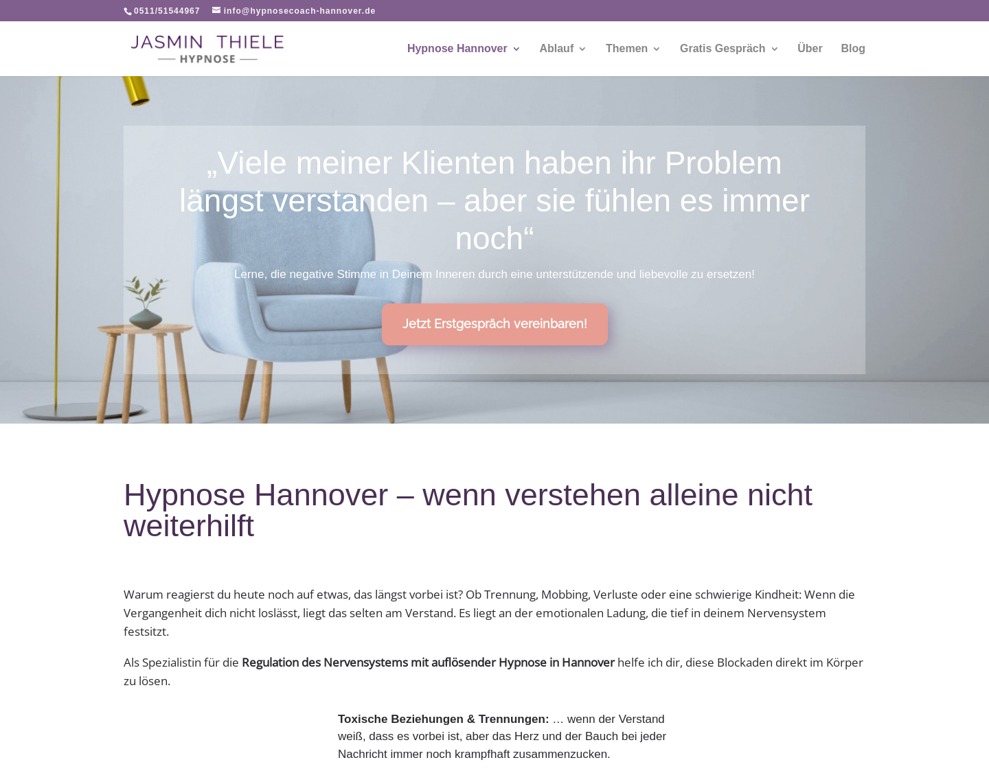 Aktuelle Website-Vorschau von Hypnose Hannover - Praxis Jasmin Thiele