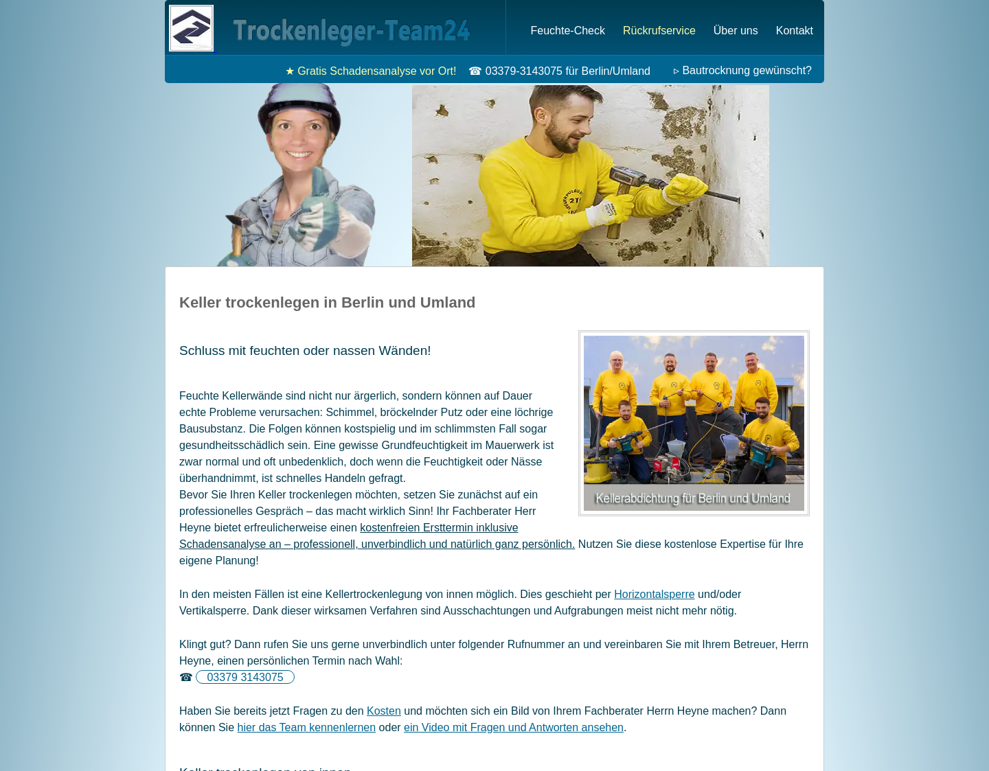 Aktuelle Website-Vorschau von Kellerabdichtung Berlin / Nasse Keller abdichten
