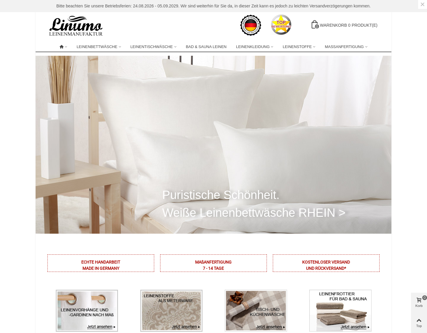Aktuelle Website-Vorschau von Leinenbettwäsche von Linumo