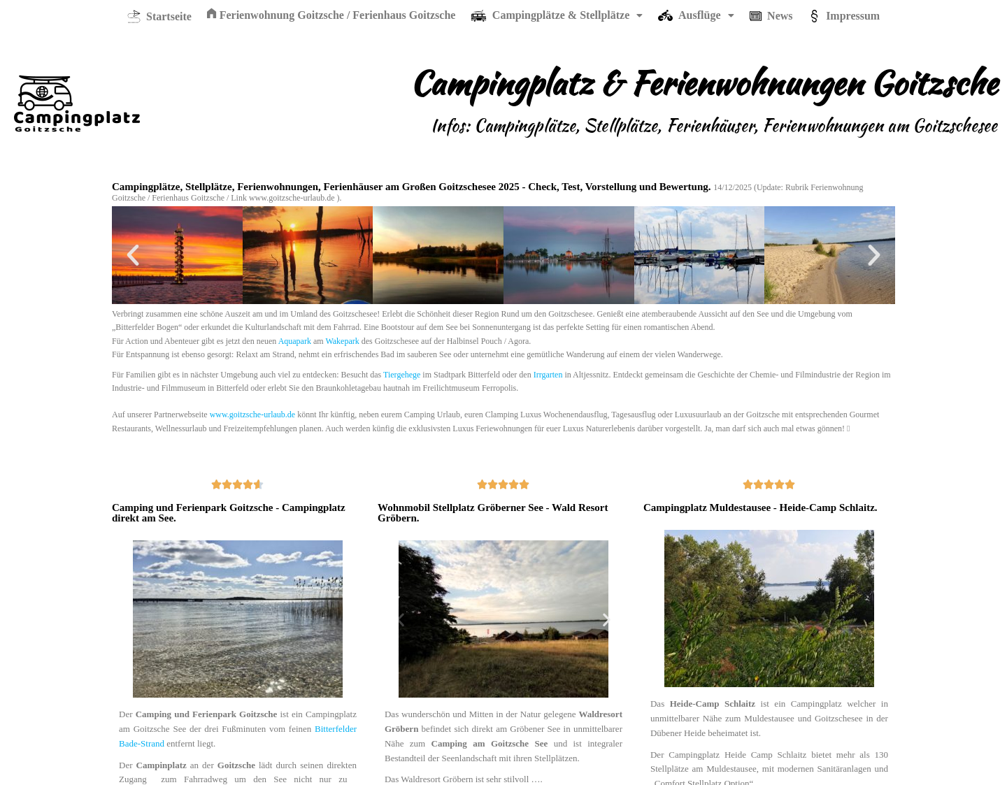 Aktuelle Website-Vorschau von Campingplatz & Stellplatz Goitzsche See
