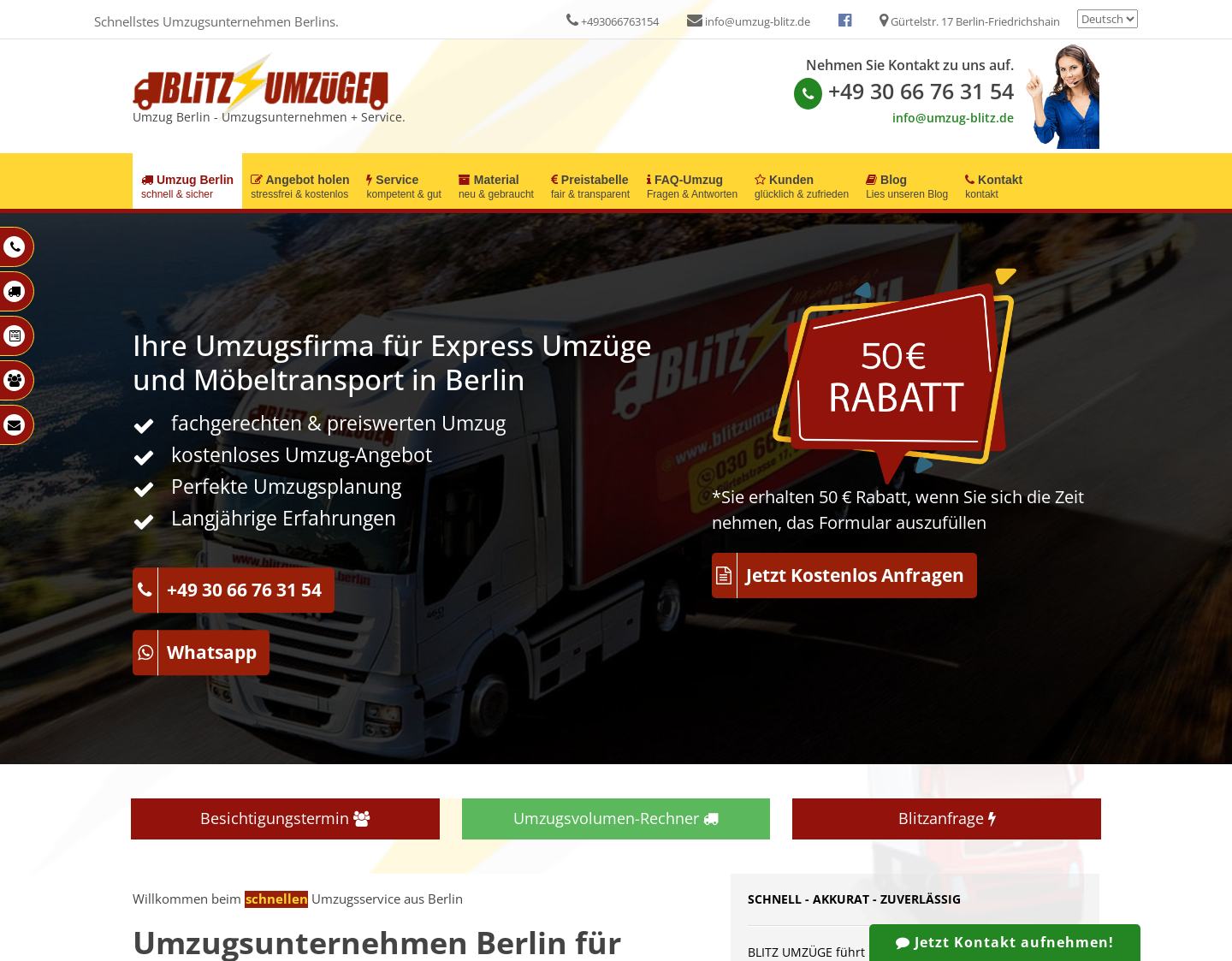 Aktuelle Website-Vorschau von Blitz Umzüge - Umzugsfirma Berlin - Umzug Berlin