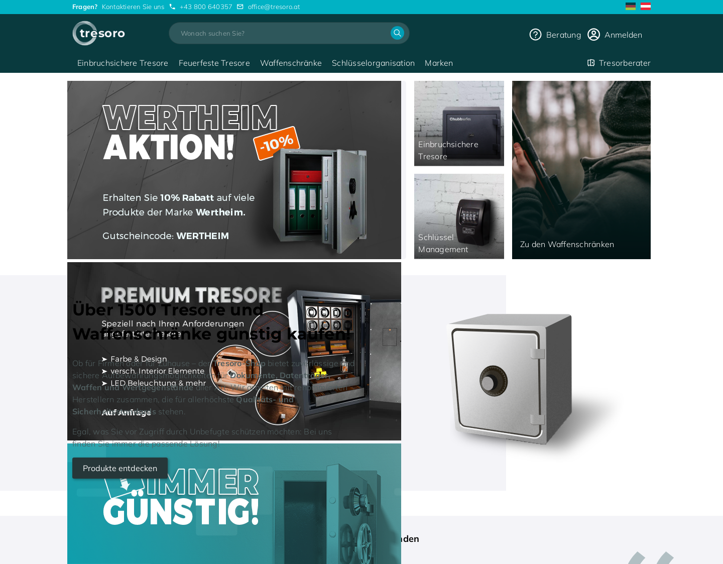Aktuelle Website-Vorschau von Tresoro Österreich