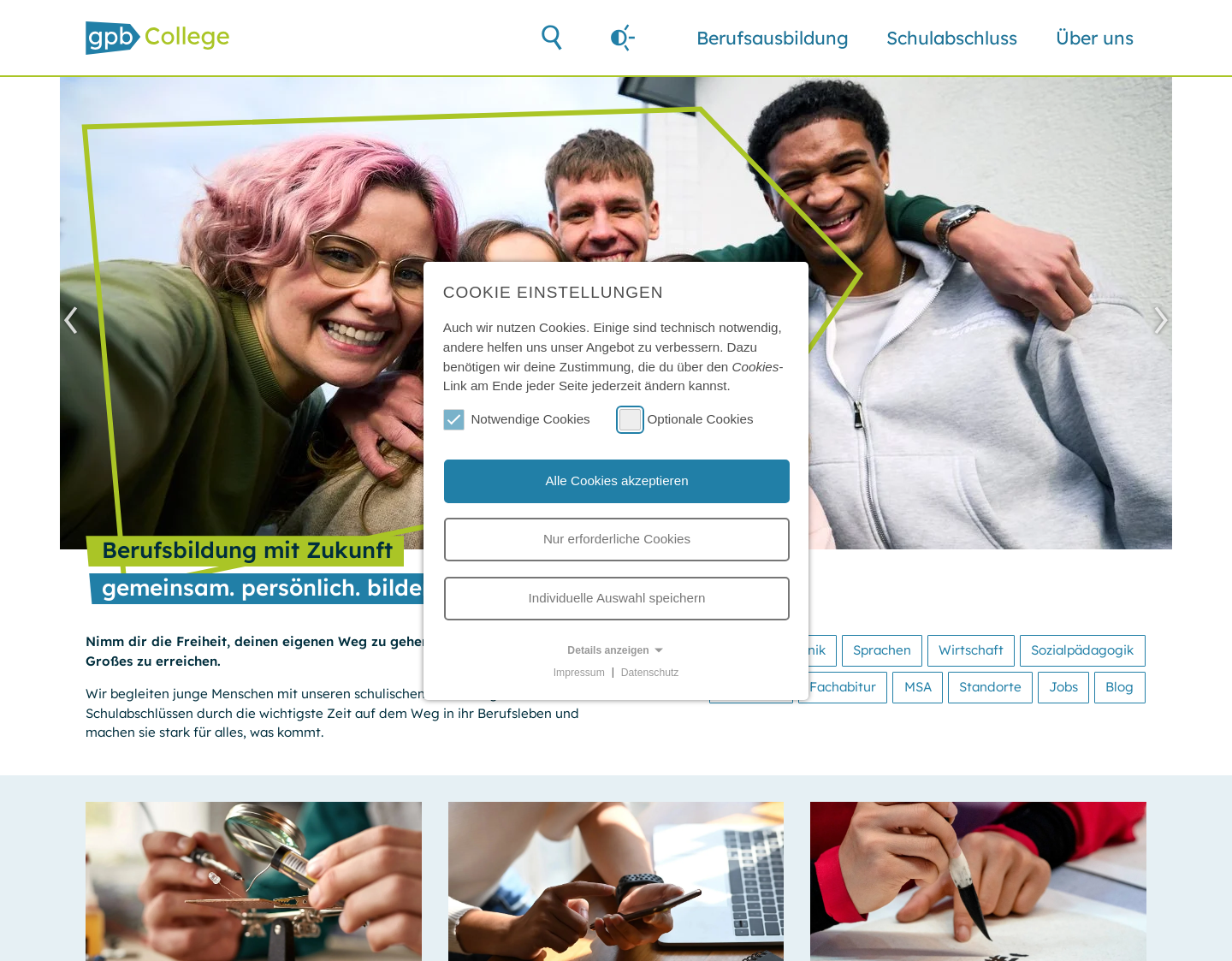 Aktuelle Website-Vorschau von GFN COLLEGE GmbH