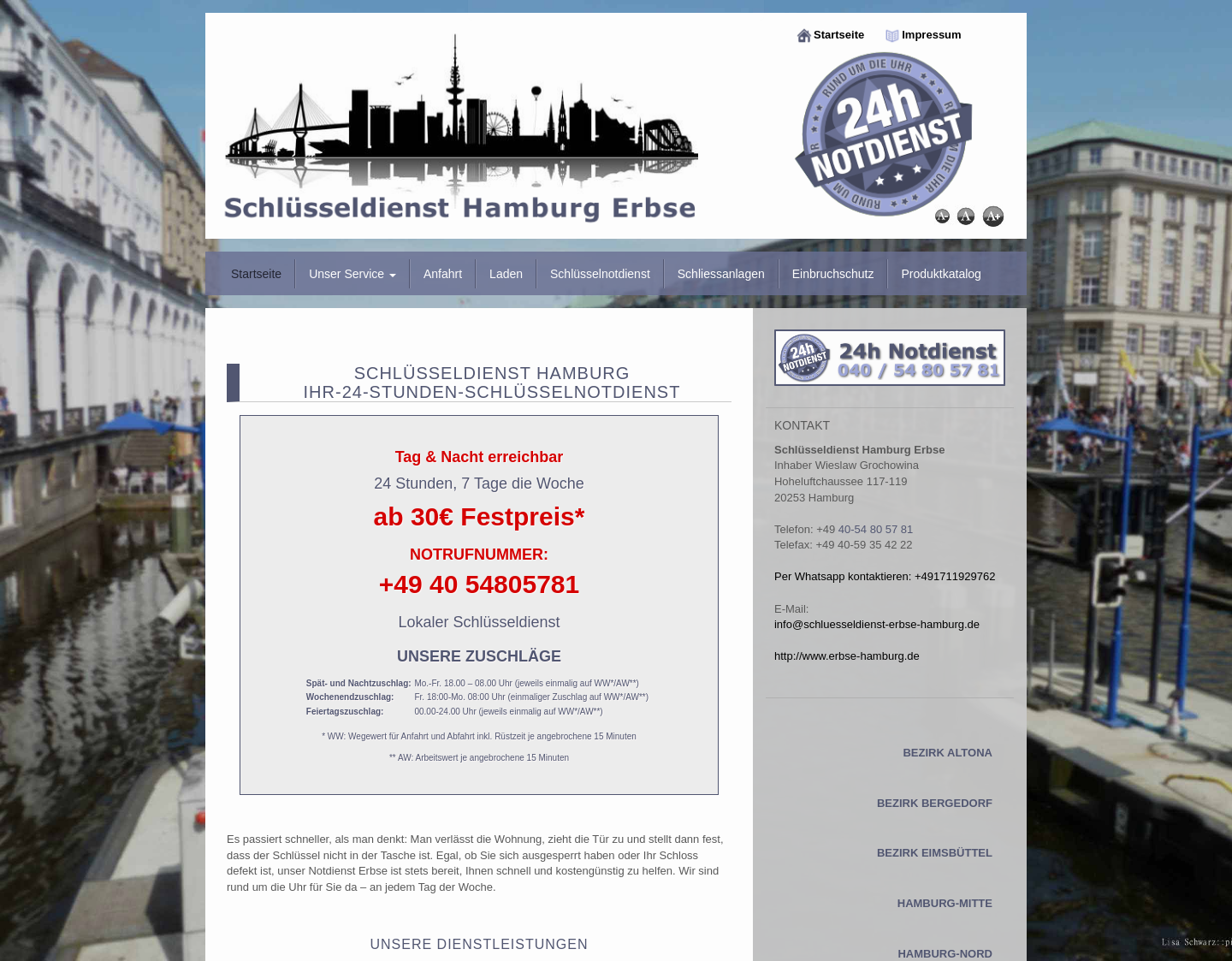 Aktuelle Website-Vorschau von Schlüsseldienst Hamburg Erbse