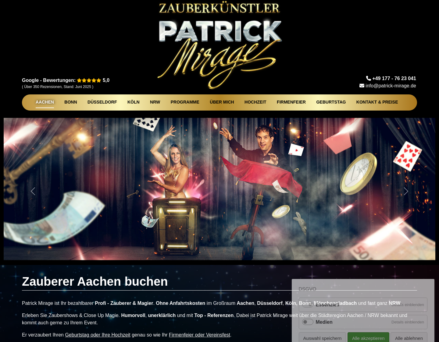 Aktuelle Website-Vorschau von Zauberer Patrick Mirage
