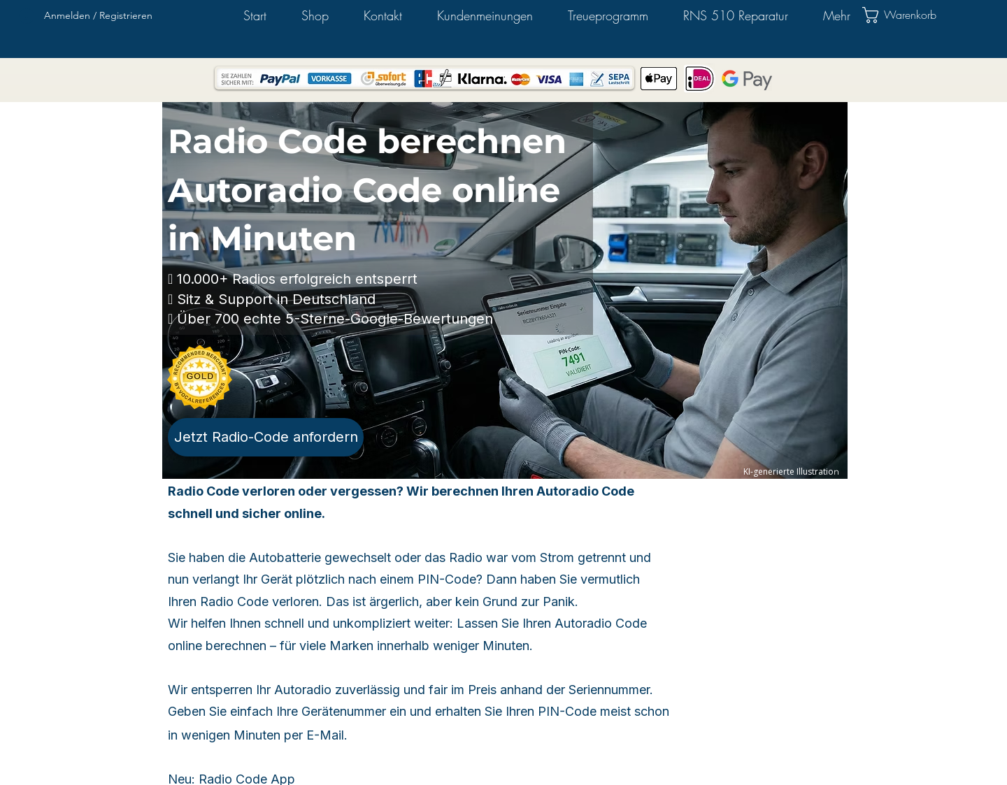 Aktuelle Website-Vorschau von Radio Code