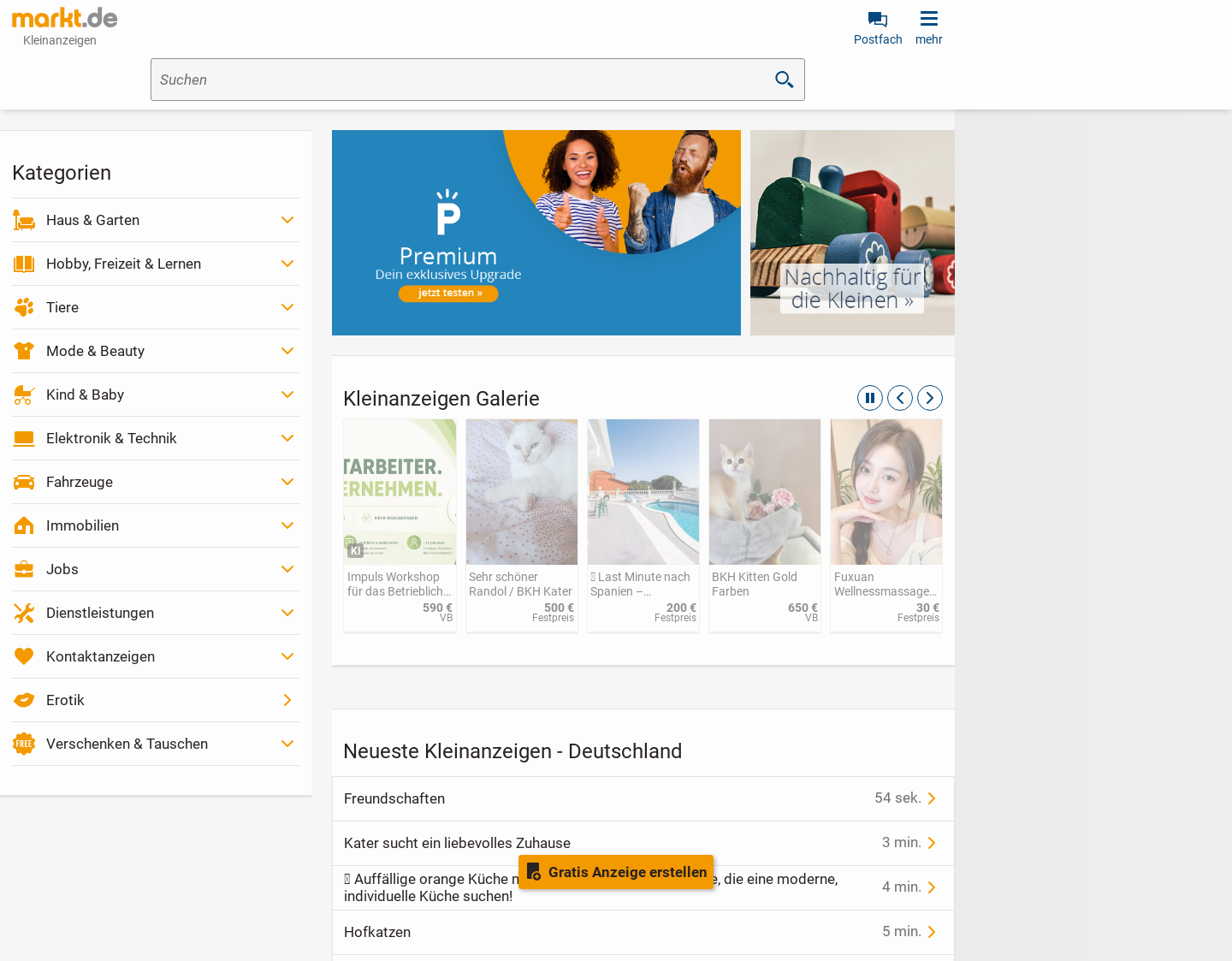 Aktuelle Website-Vorschau von Kostenlose Kleinanzeigen aus jedem Bereich