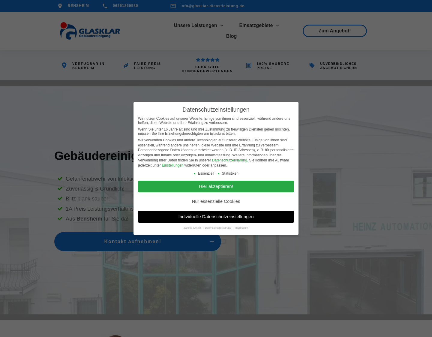 Aktuelle Website-Vorschau von Glasklar Gebäudereinigung