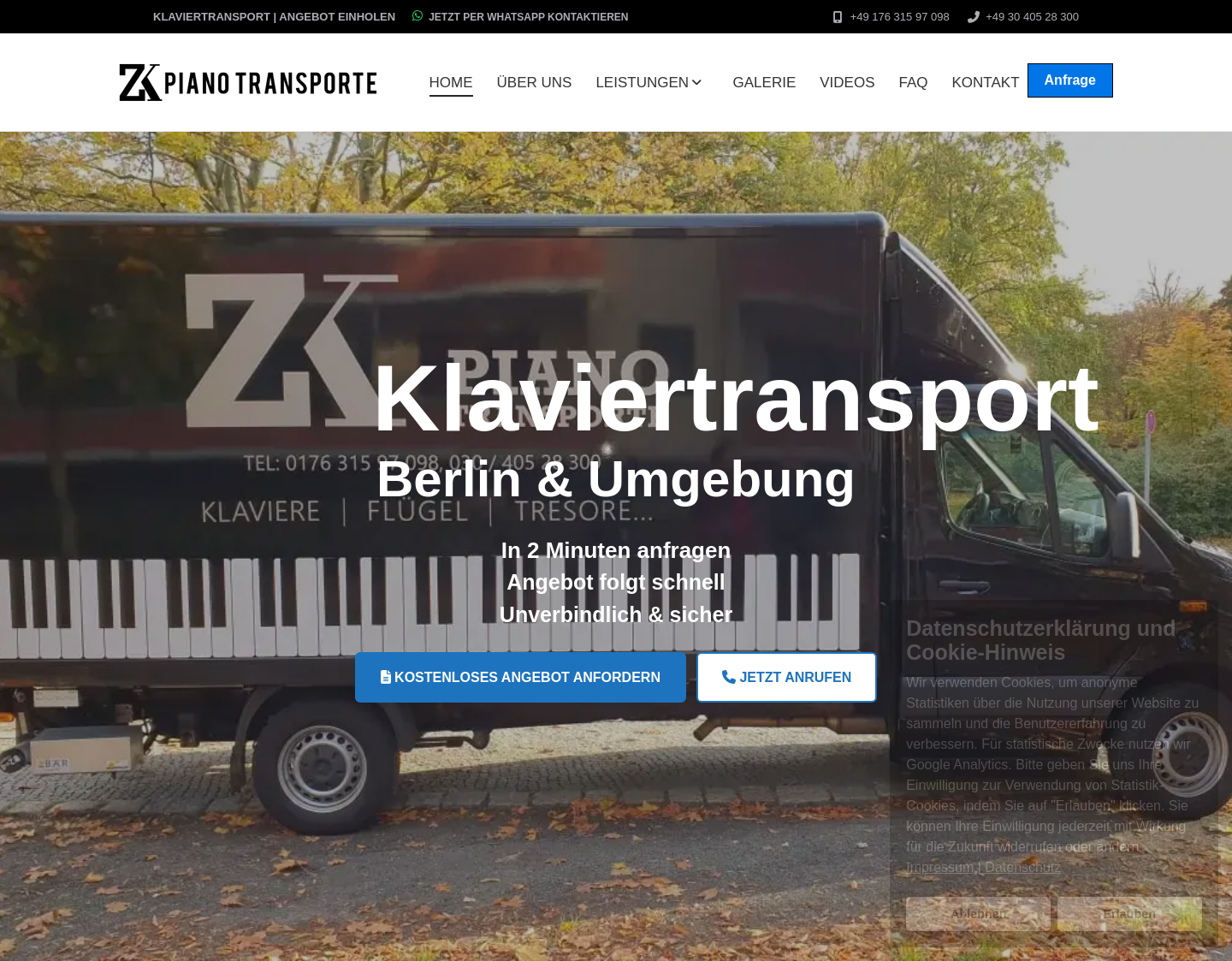 Aktuelle Website-Vorschau von Klaviertransport Berlin - ZK Piano Transporte