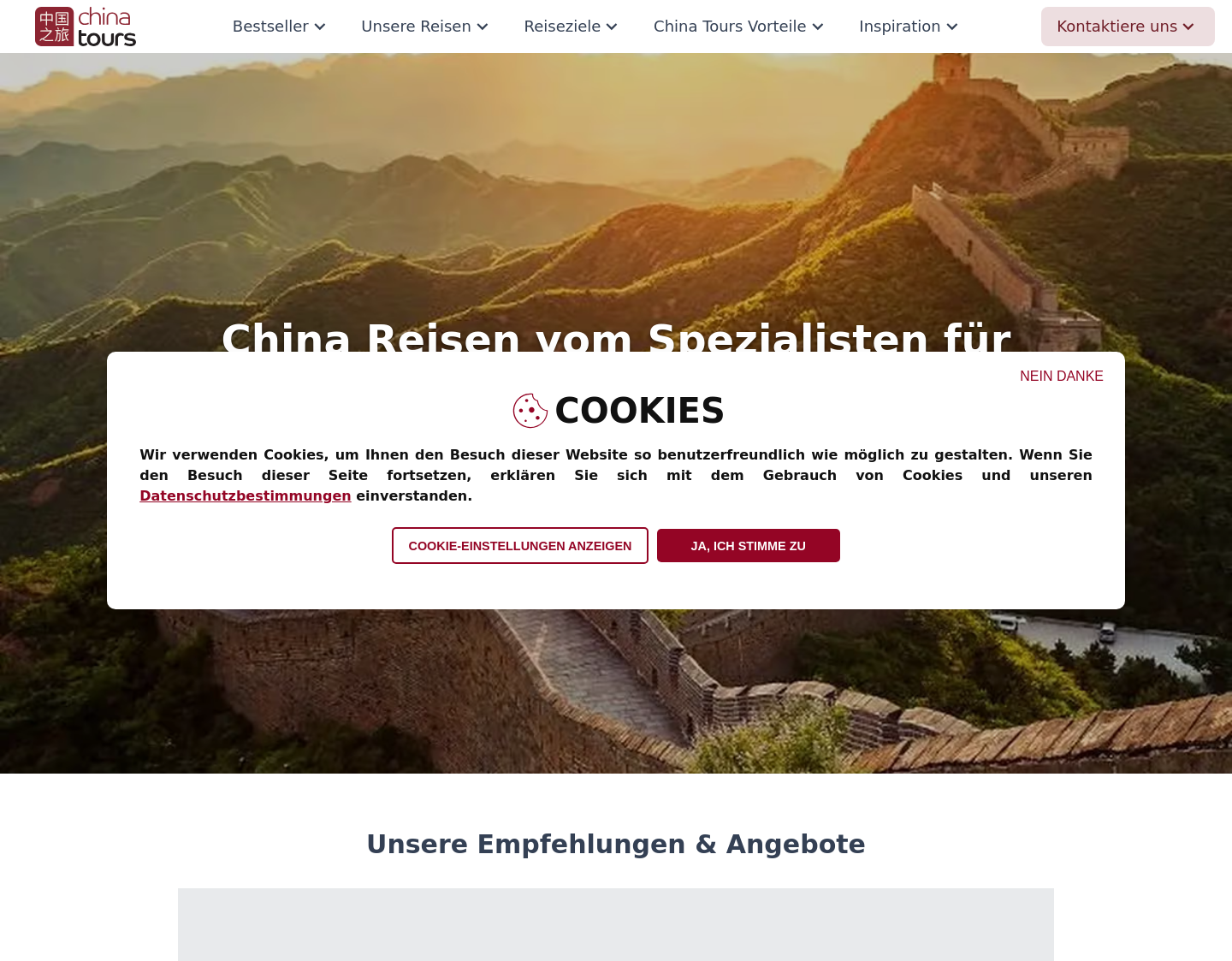 Aktuelle Website-Vorschau von China Tours | Ihr führender Spezialist