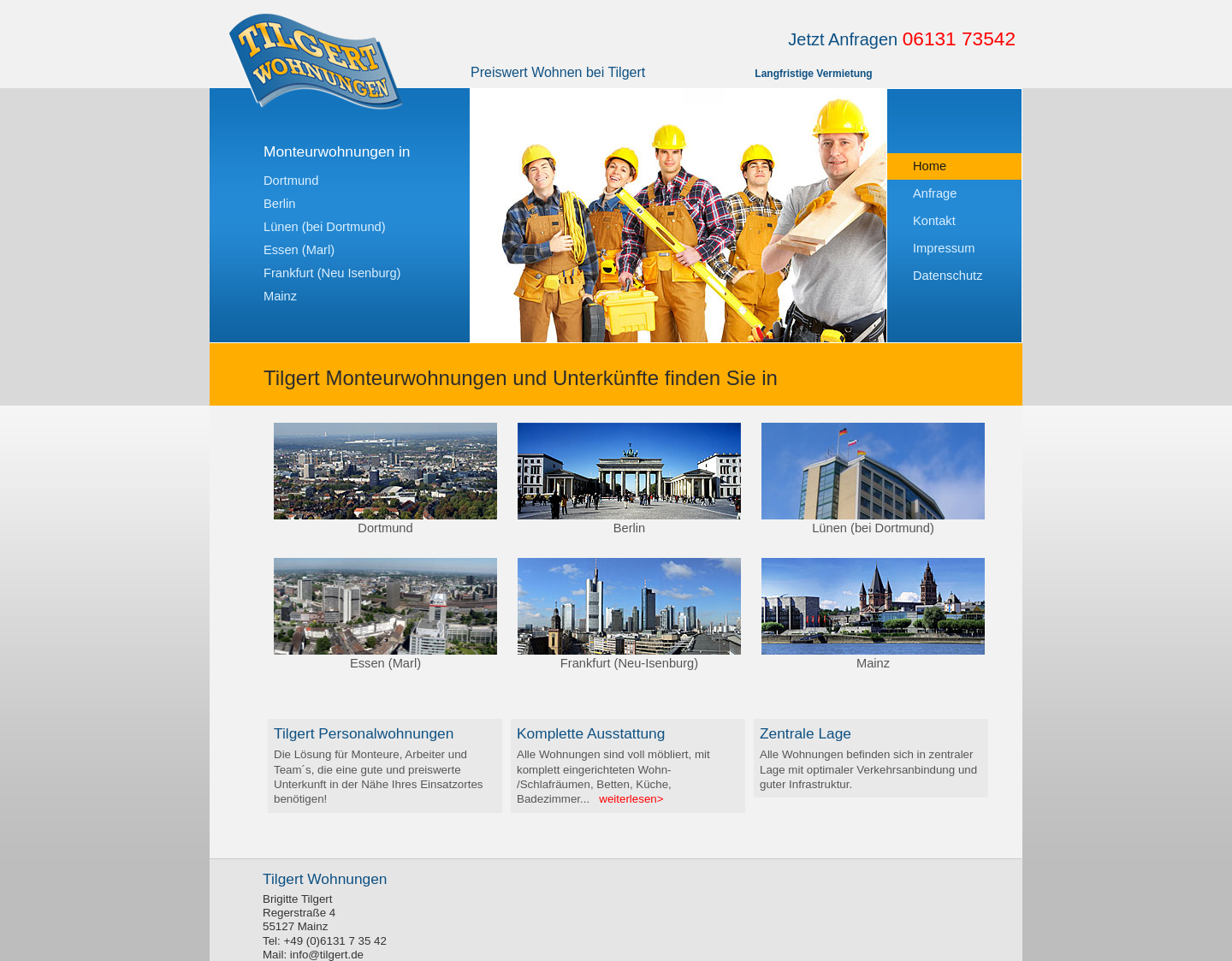 Aktuelle Website-Vorschau von Preiswerte Unterkünfte für Monteure