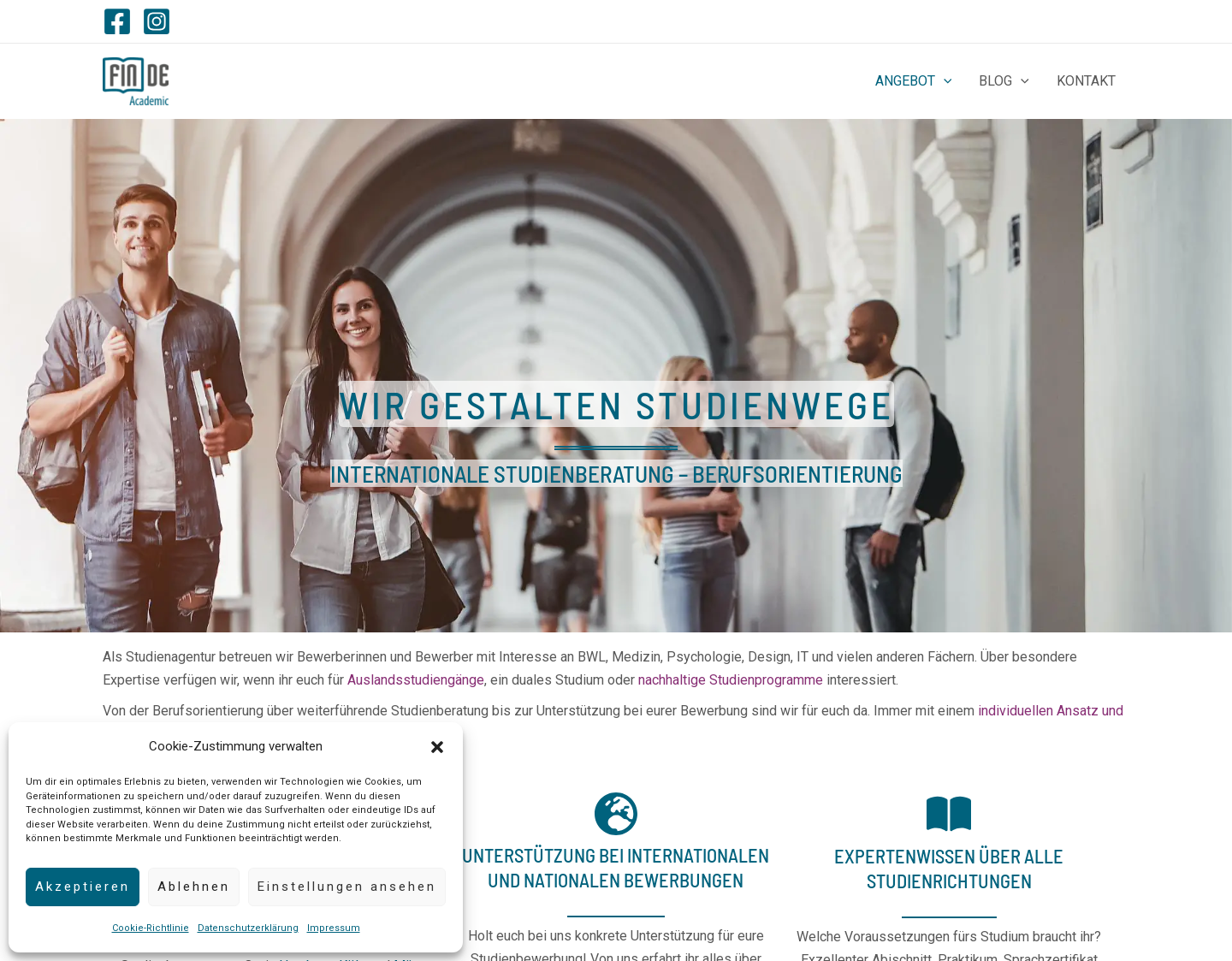 Aktuelle Website-Vorschau von Finde Academic - Internationale Studienberatung