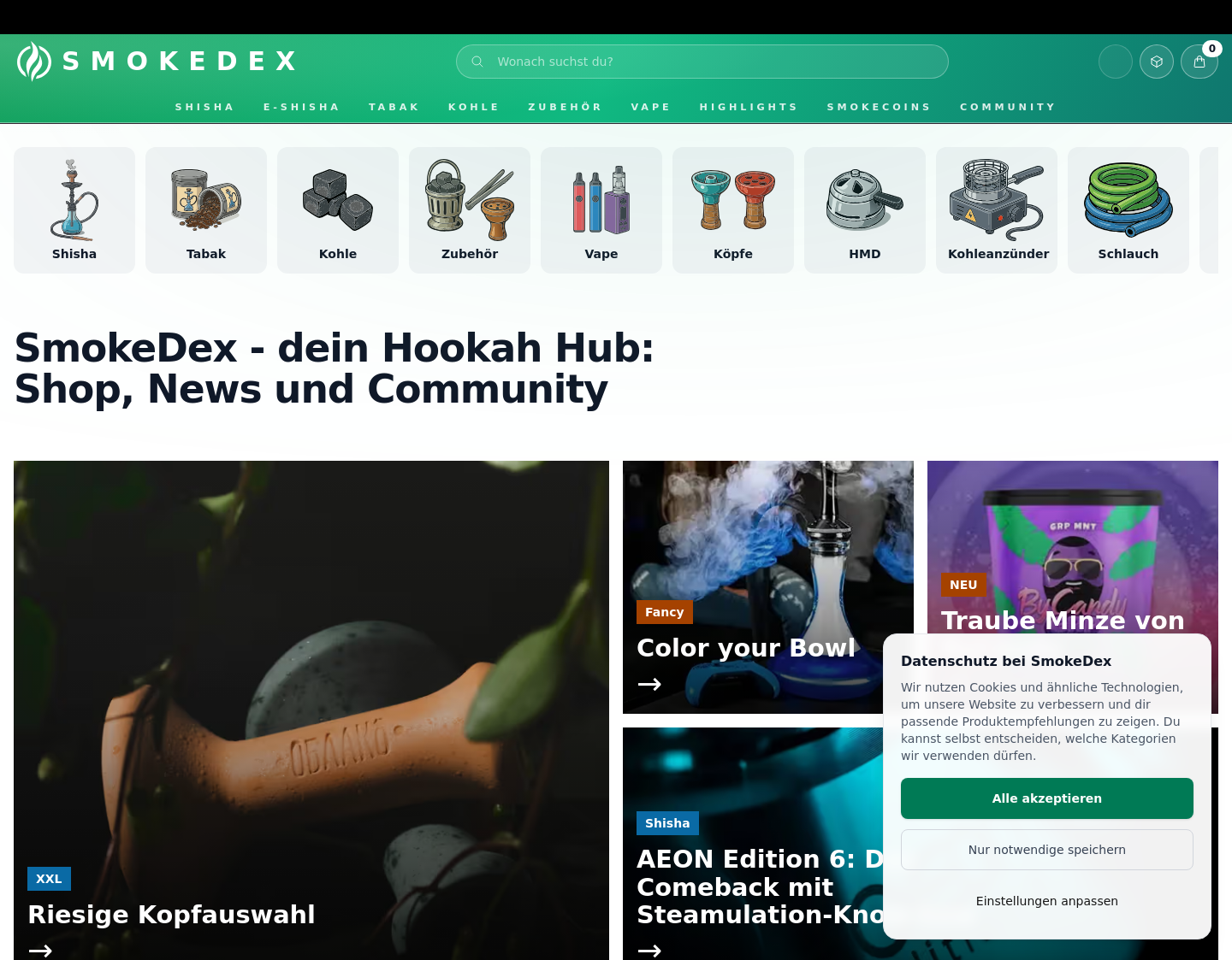 Aktuelle Website-Vorschau von HookahFloW