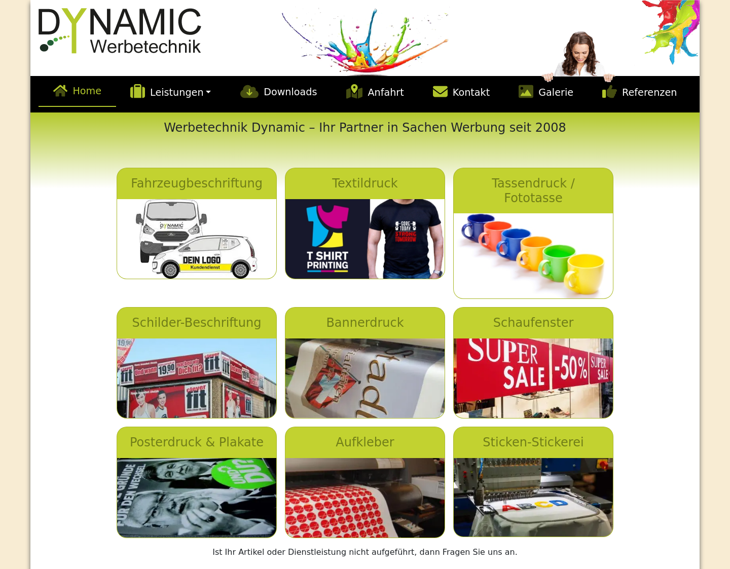 Aktuelle Website-Vorschau von Werbetechnik-Dynamic / T-Shirt Druck / Bannerdruck