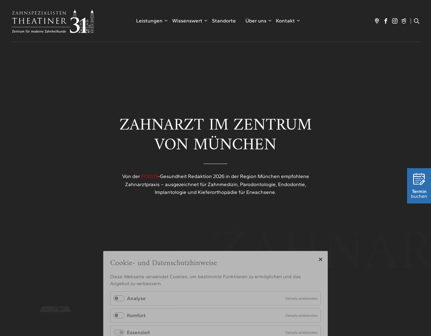 Aktuelle Website-Vorschau von Zahnspezialisten Theatiner
