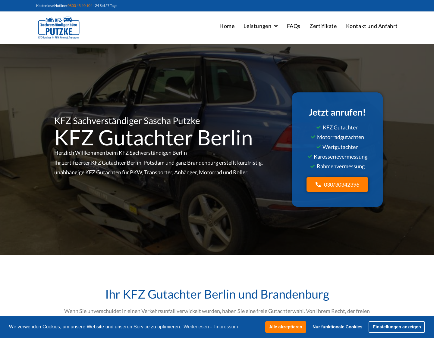 Aktuelle Website-Vorschau von KFZ Gutachter - Sascha Putzke