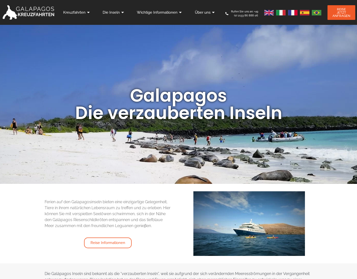 Aktuelle Website-Vorschau von Galapagos Kreuzfahrten