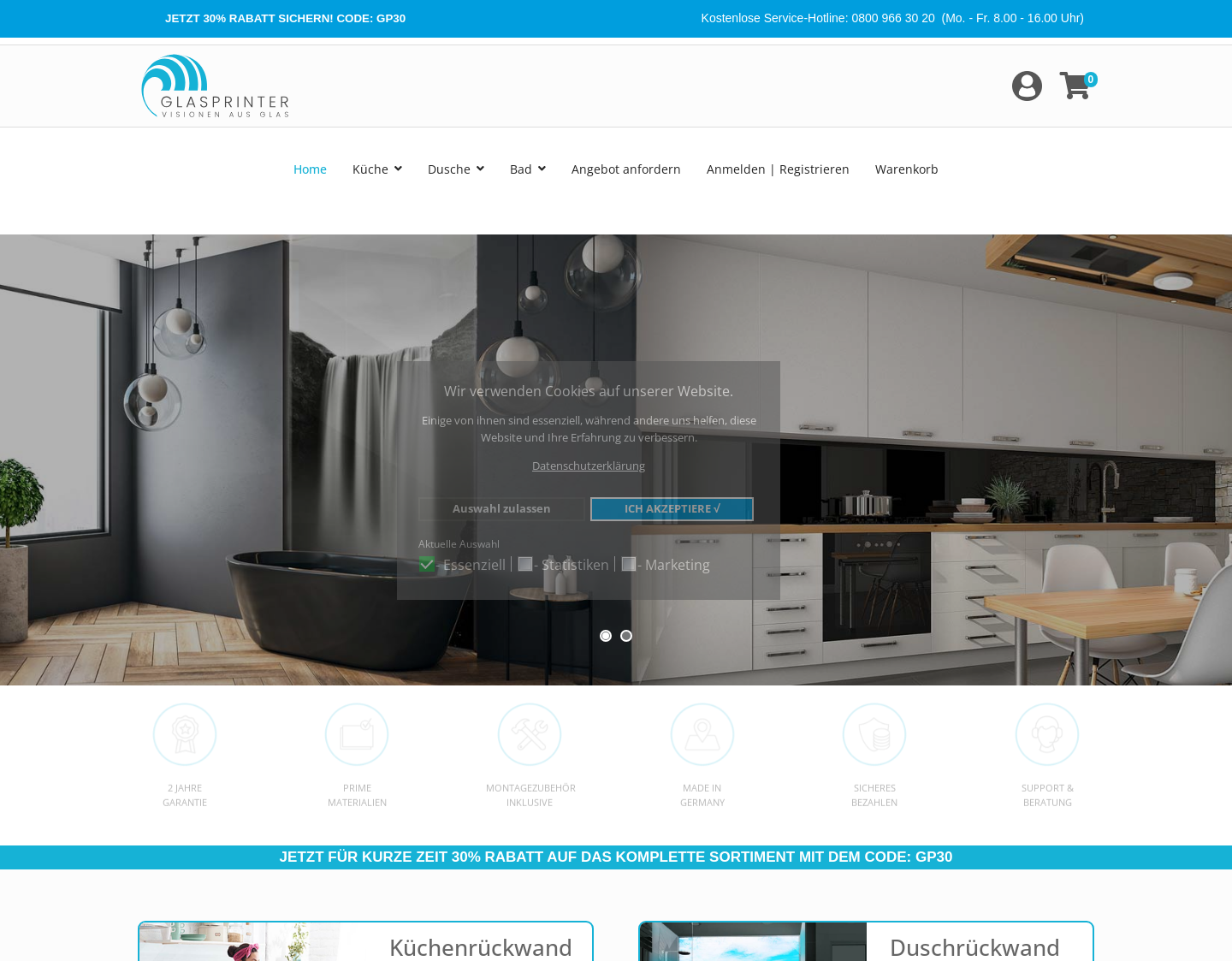Aktuelle Website-Vorschau von GLASPRINTER