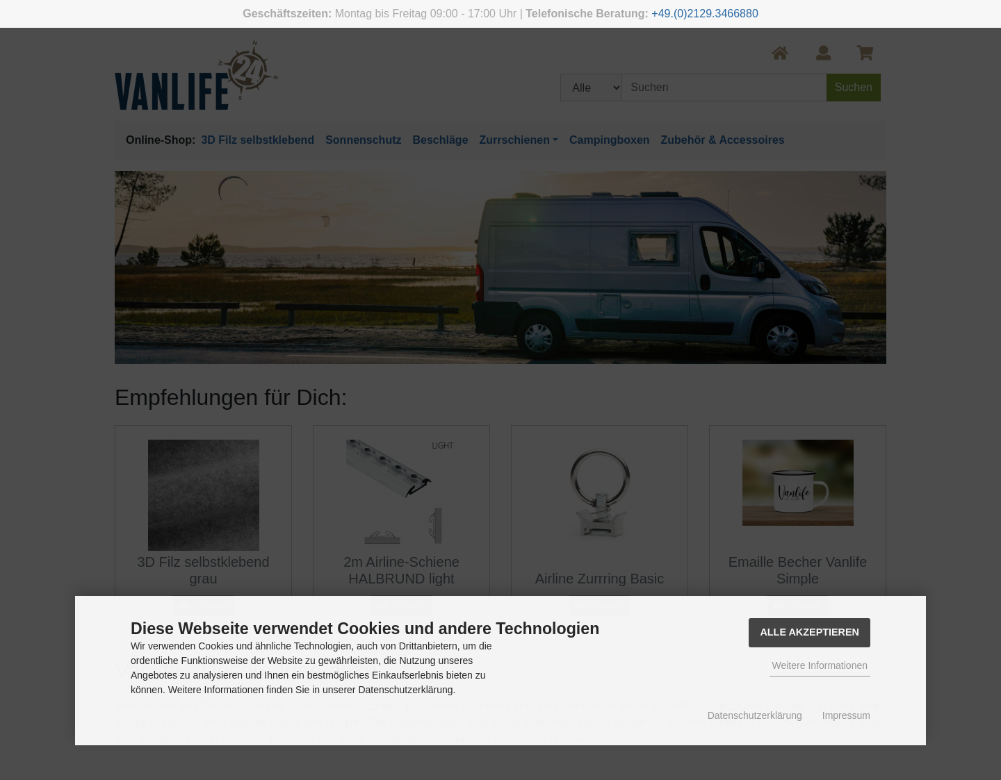 Aktuelle Website-Vorschau von Vanlife24.net - 3D Selbstklebefilz