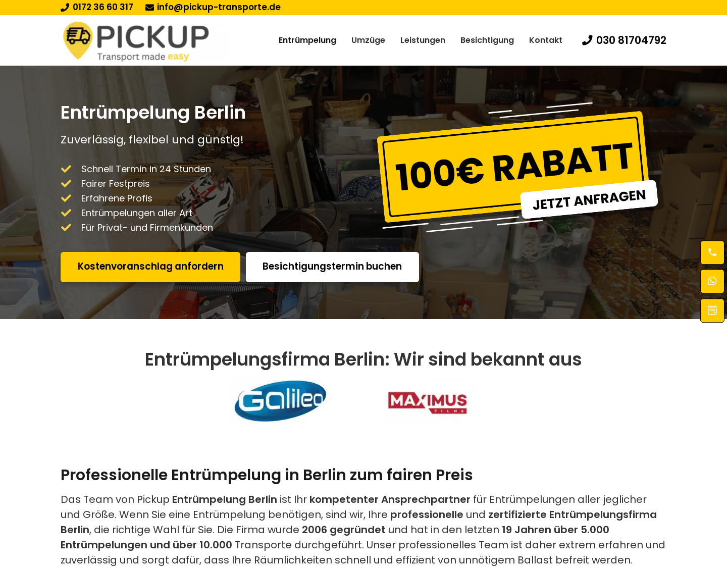 Aktuelle Website-Vorschau von Entrümpelung Berlin - Engelmann Entrümpelung