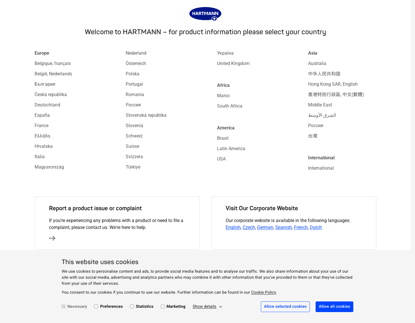 Aktuelle Website-Vorschau von Hartmann – Produkte zur Wundbehandlung
