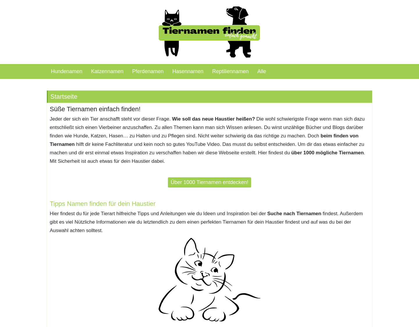Aktuelle Website-Vorschau von Haustiernamen einfach finden - für Katzen, Hunde