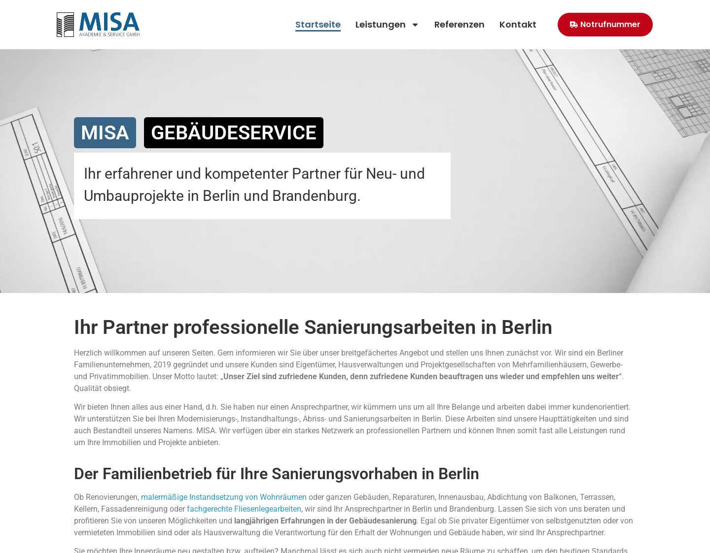 Aktuelle Website-Vorschau von Sanierungsarbeiten in Berlin