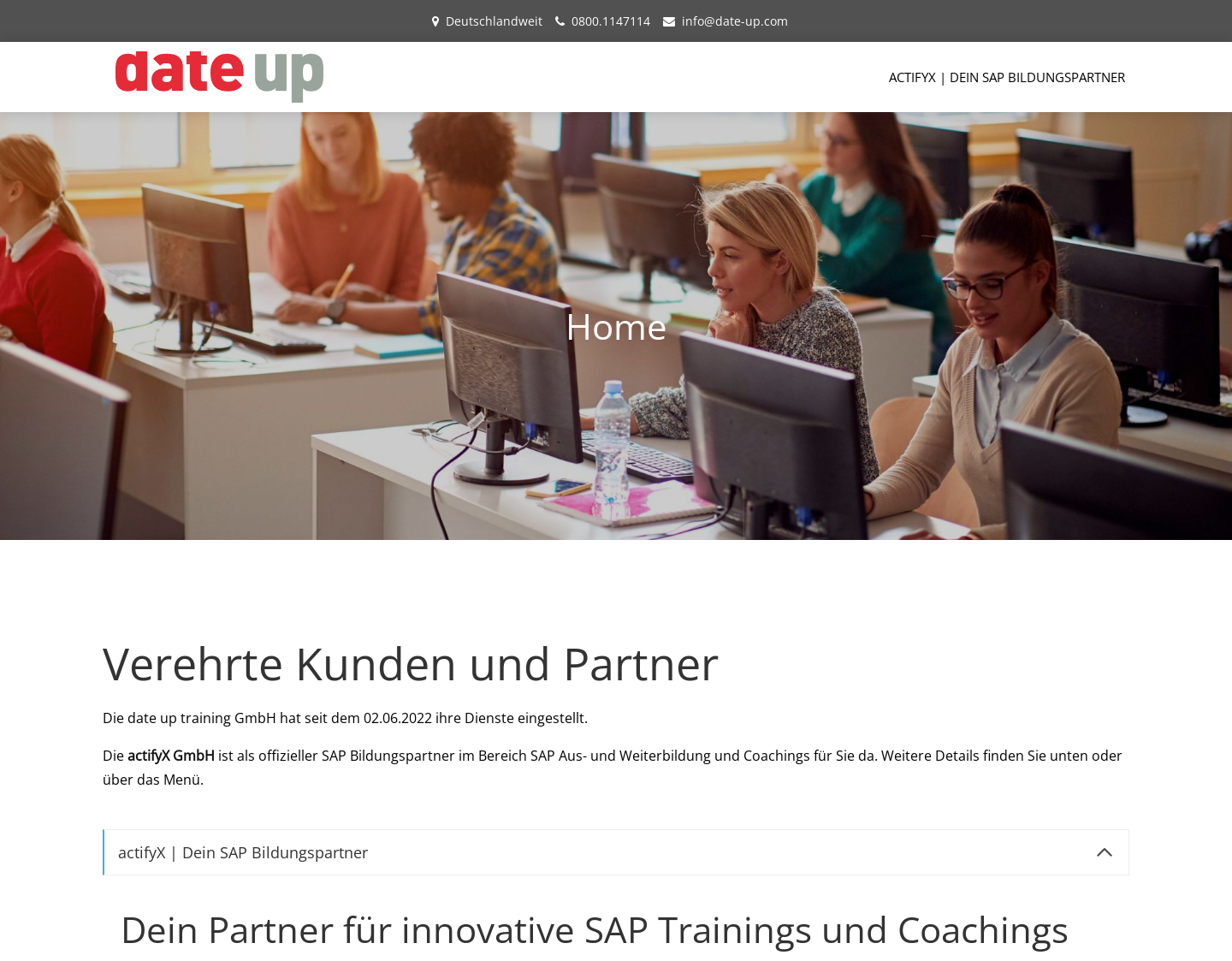 Aktuelle Website-Vorschau von Weiterbildungen in Business Englisch