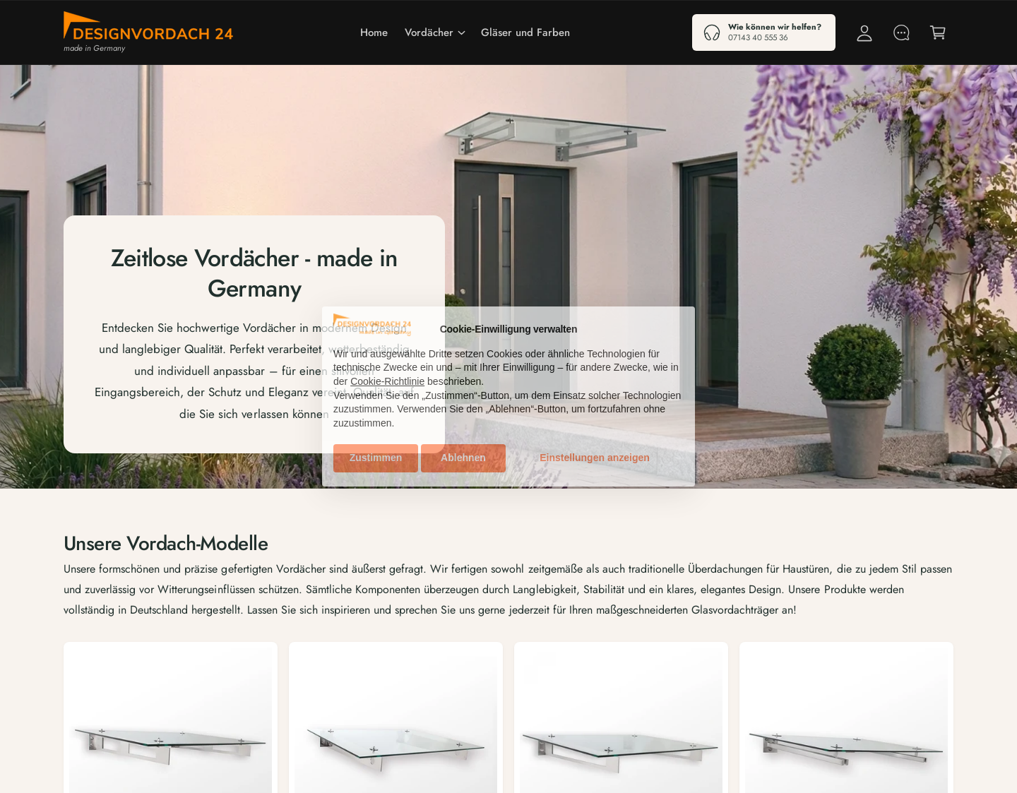 Aktuelle Website-Vorschau von designvordach24 - Vordächer aus Edelstahl und Glas