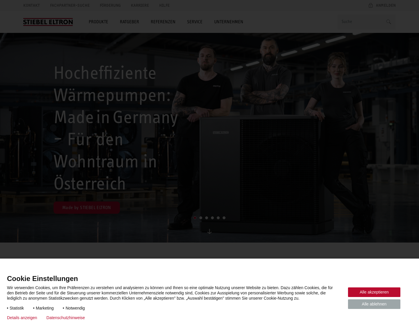 Aktuelle Website-Vorschau von Stiebel Eltron Österreich