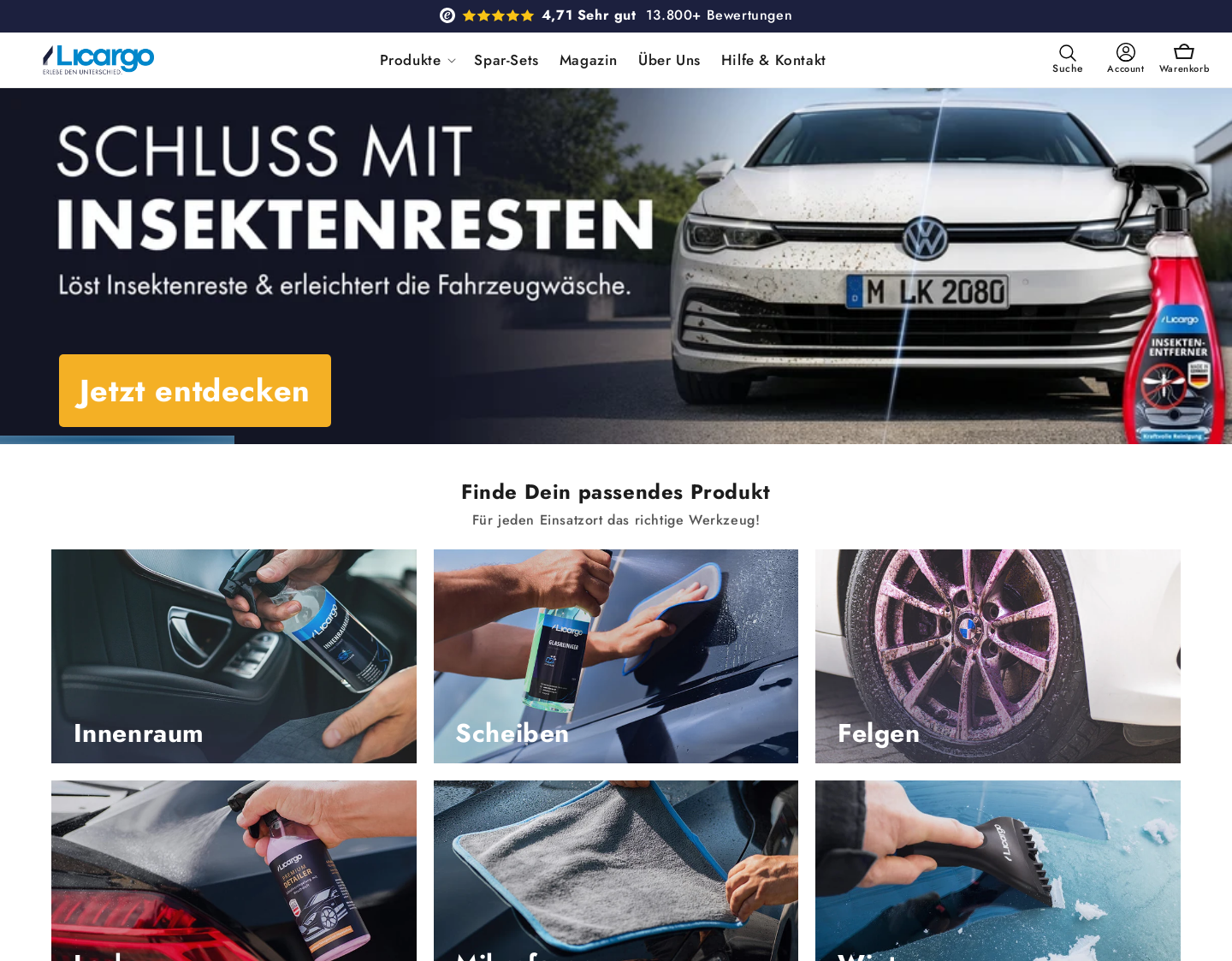 Aktuelle Website-Vorschau von Licargo - Professionelle Autopflege