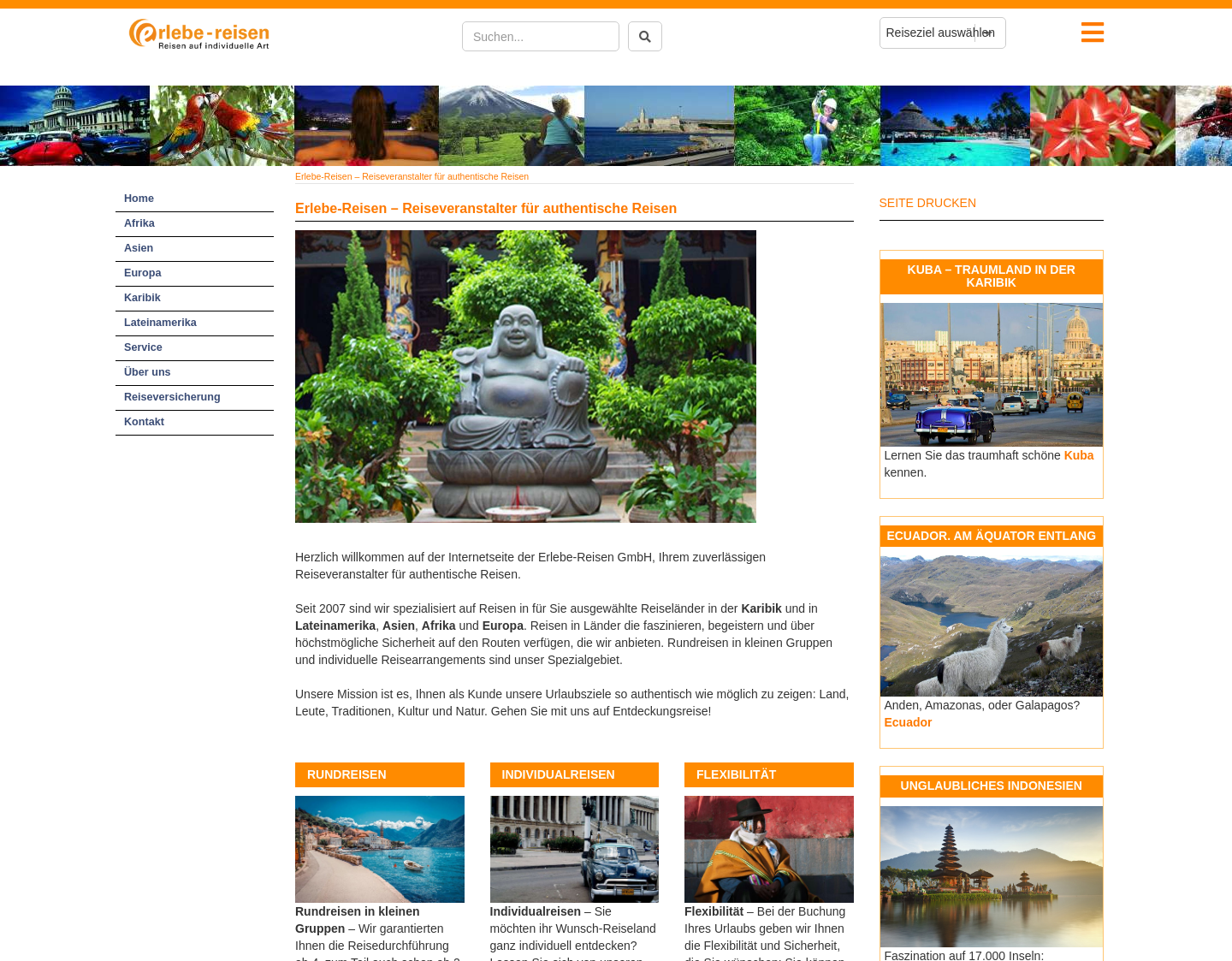 Aktuelle Website-Vorschau von Erlebe Reisen GmbH Reiseveranstalter
