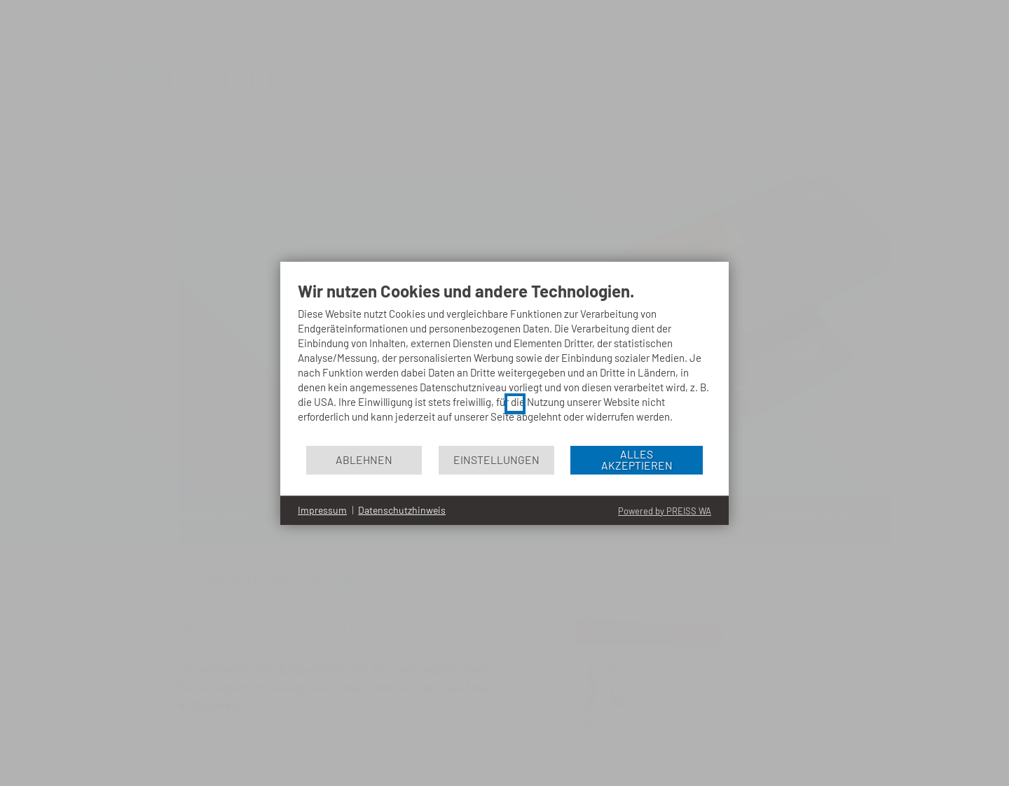 Aktuelle Website-Vorschau von CREATIVE CARD - Hochwertige Plastikkarten
