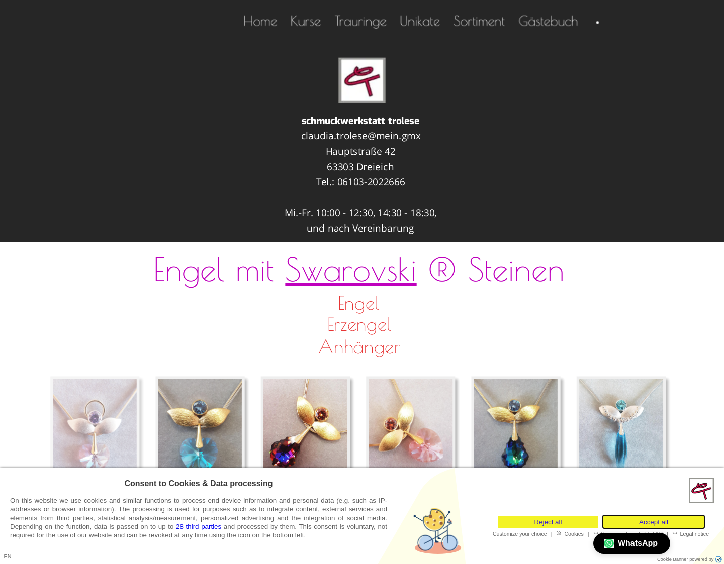Aktuelle Website-Vorschau von Swarovski ® Elemente und Engel