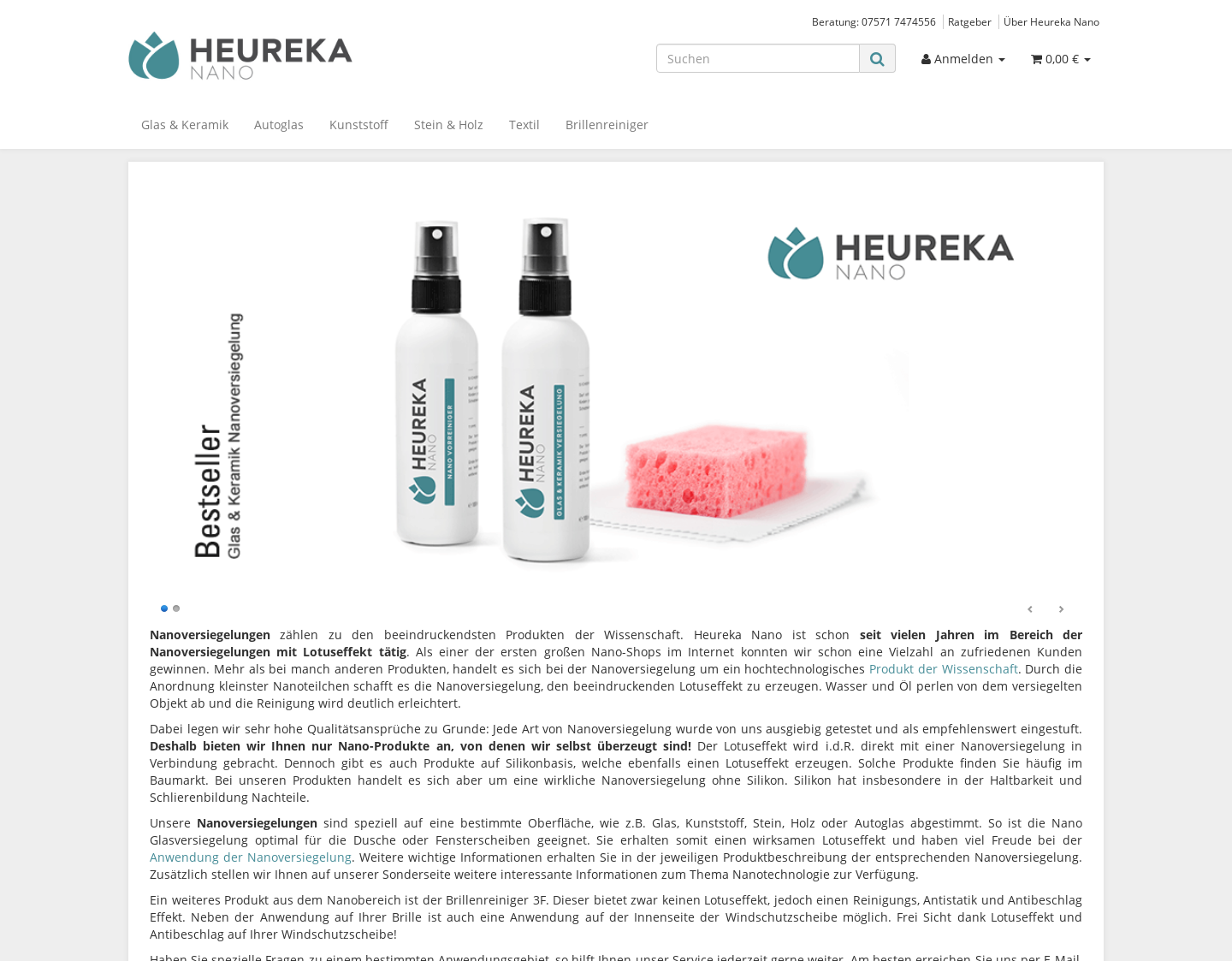 Aktuelle Website-Vorschau von Heureka Nanoversiegelung mit Lotuseffekt