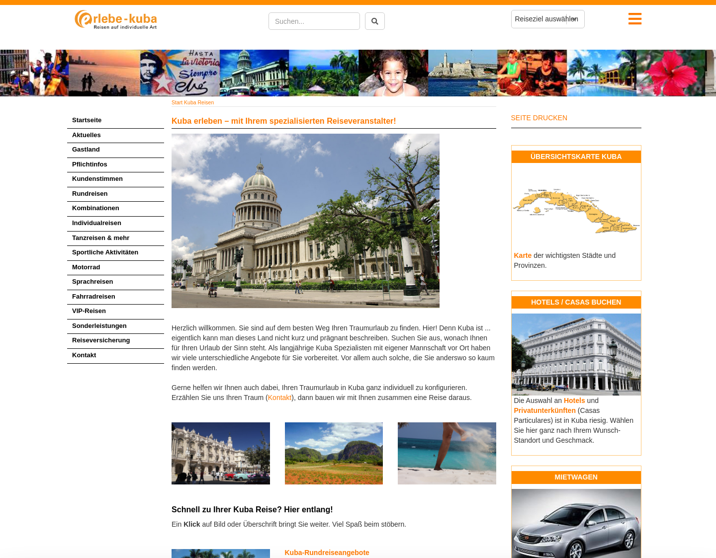 Aktuelle Website-Vorschau von Erlebe Kuba Reisen - Reiseveranstalter