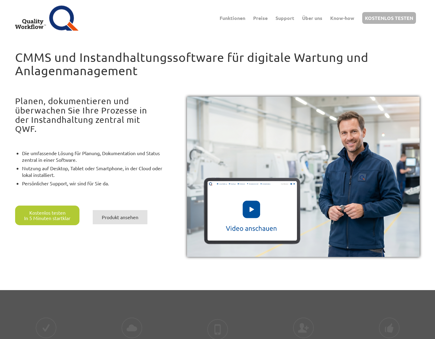 Aktuelle Website-Vorschau von QWF Instandhaltung
