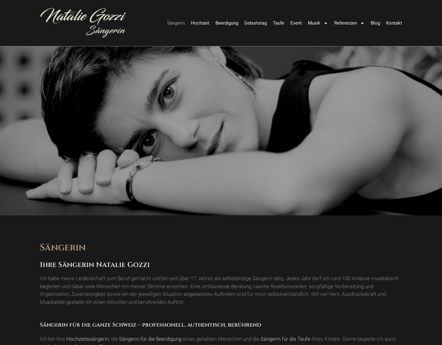 Aktuelle Website-Vorschau von Sängerin Natalie Gozzi für Hochzeiten